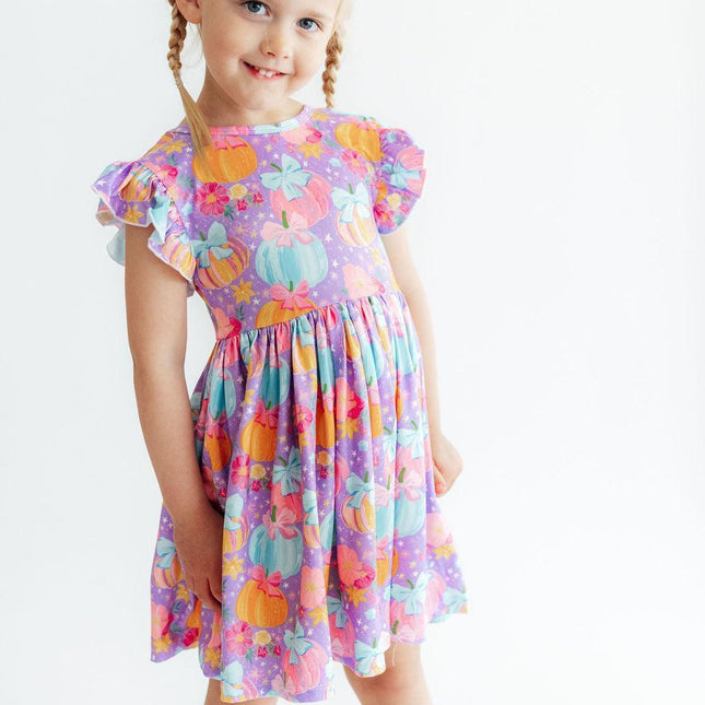 Autumn Sparkle Flutter Sleeve Twirl Dress - Dashing Nova