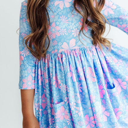 Garden Giggles 3/4 Sleeve Pocket Twirl Dress