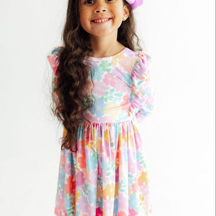 Colorful Carnations 3/4 Sleeve Ruffle Twirl Dress