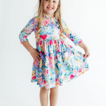 Flower Market 3/4 Sleeve Pocket Twirl Dress