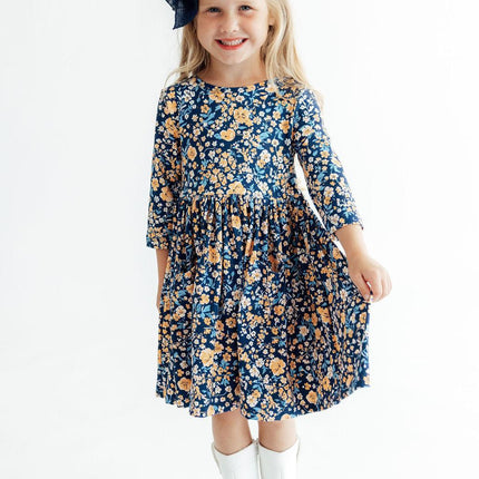 Marigold Moon 3/4 Sleeve Pocket Twirl Dress