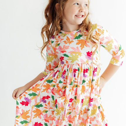 Falling Leaves 3/4 Sleeve Pocket Twirl Dress