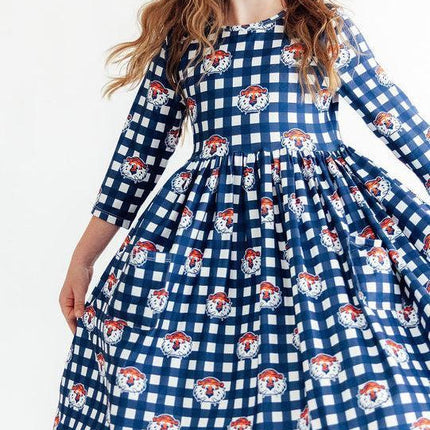 Auburn Plaid Aubie 3/4 Sleeve Pocket Twirl Dress