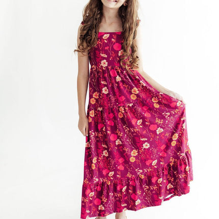 Retro Wildflower Ruffle Maxi Dress