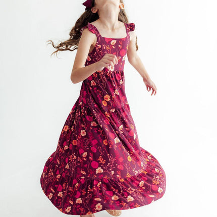 Retro Wildflower Ruffle Maxi Dress