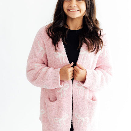 Light Pink/Coconut Bow Cozy Cardigan