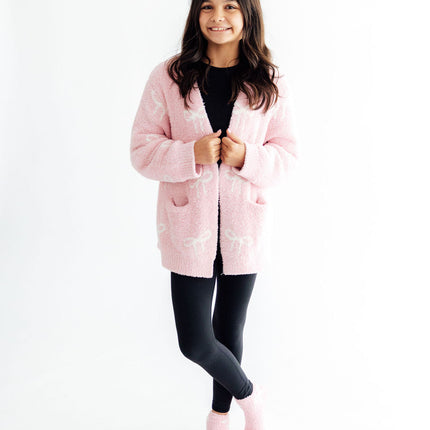 Light Pink/Coconut Bow Cozy Cardigan