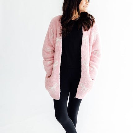 Light Pink/Coconut Bow Cozy Cardigan