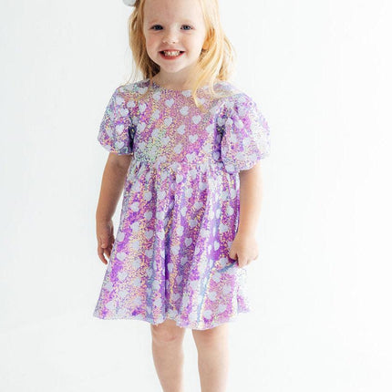 Periwinkle Heart Puff Sleeve Sequin Dress