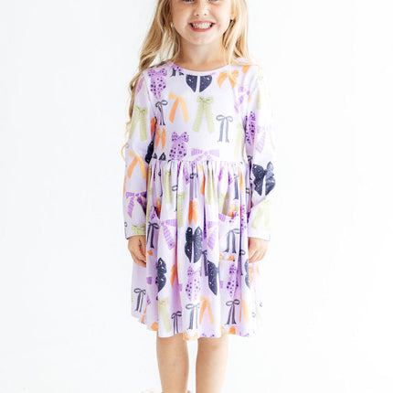 Tied with a Boo Lavender L/S Pocket Twirl Dress