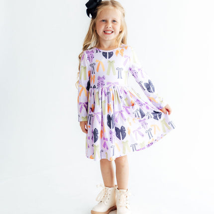 Tied with a Boo Lavender L/S Pocket Twirl Dress