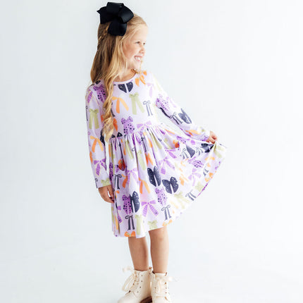 Tied with a Boo Lavender L/S Pocket Twirl Dress