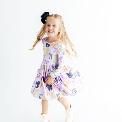 Tied with a Boo Lavender L/S Pocket Twirl Dress