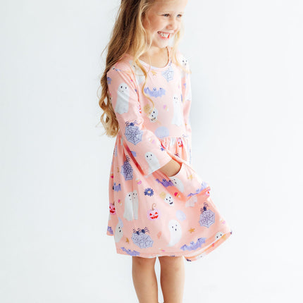 Spooky Sweetheart 3/4 Sleeve Pocket Twirl Dress