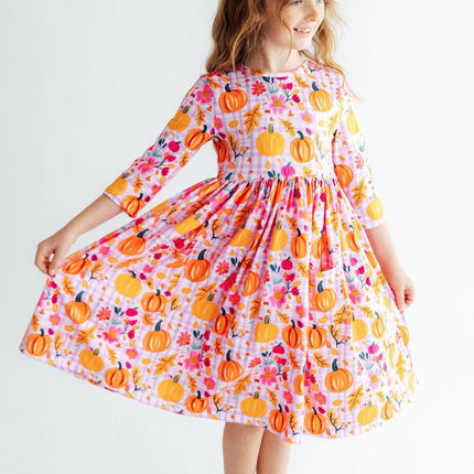 Pumpkin Party 3/4 Sleeve Pocket Twirl Dress