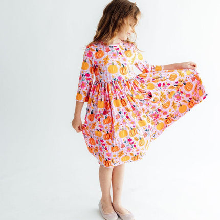 Pumpkin Party 3/4 Sleeve Pocket Twirl Dress