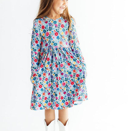 Vintage Floral L/S Pocket Twirl Dress