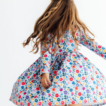 Vintage Floral L/S Pocket Twirl Dress