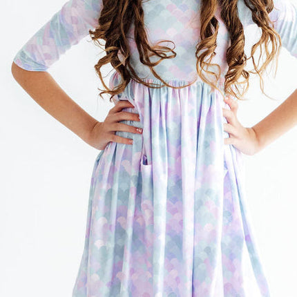 Mermaid Magic 3/4 Sleeve Pocket Twirl Dress
