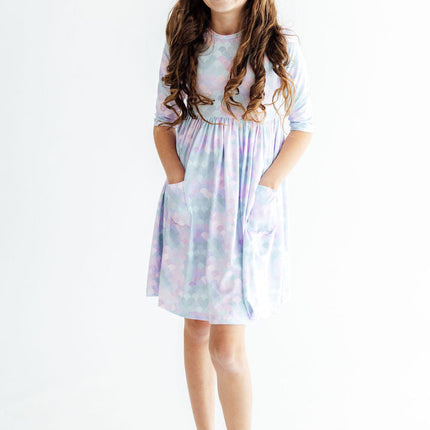 Mermaid Magic 3/4 Sleeve Pocket Twirl Dress