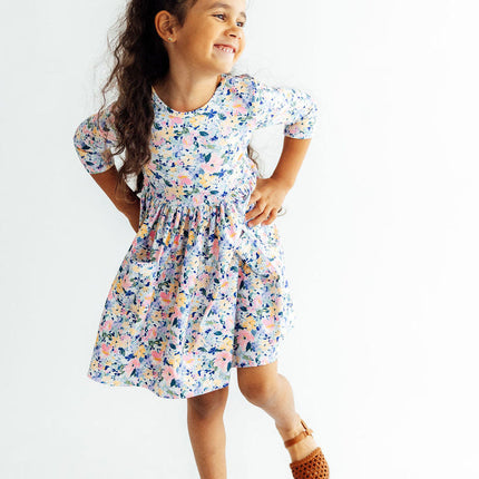 Fall Floral 3/4 Sleeve Pocket Twirl Dress