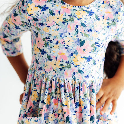 Fall Floral 3/4 Sleeve Pocket Twirl Dress