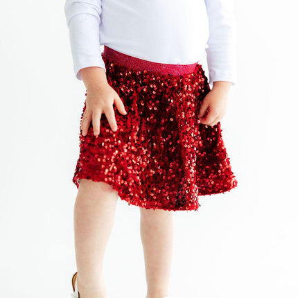 Cranberry Velvet Sequin Twirl Skort