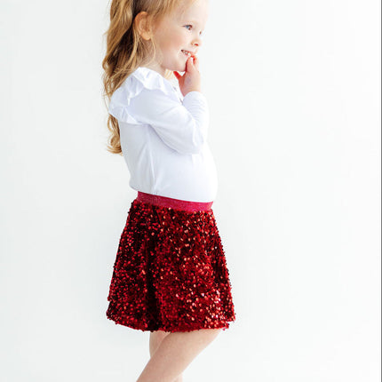 Cranberry Velvet Sequin Twirl Skort