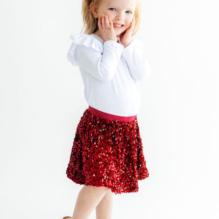Cranberry Velvet Sequin Twirl Skort
