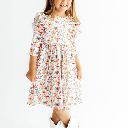 Gingerbread Lane 3/4 Sleeve Ruffle Twirl Dress