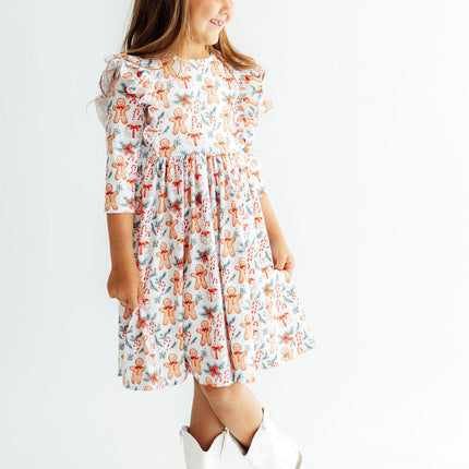 Gingerbread Lane 3/4 Sleeve Ruffle Twirl Dress