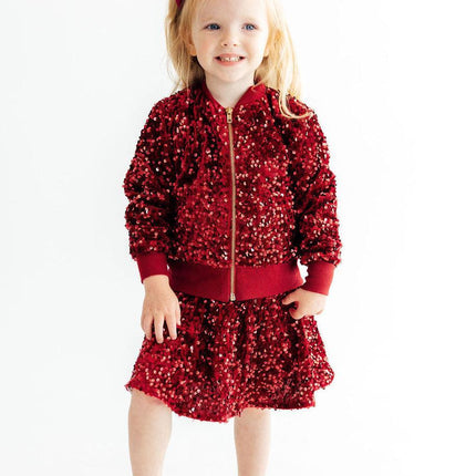Cranberry Velvet Sequin Twirl Skort
