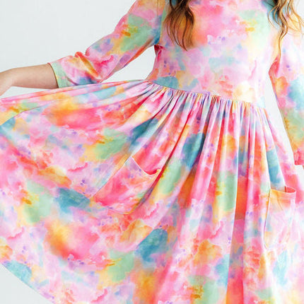 Swirly Whirly 3/4 Sleeve Pocket Twirl Dress