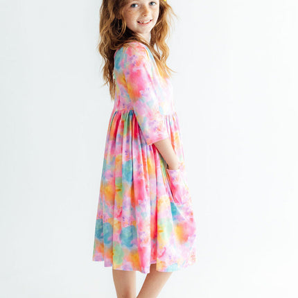 Swirly Whirly 3/4 Sleeve Pocket Twirl Dress
