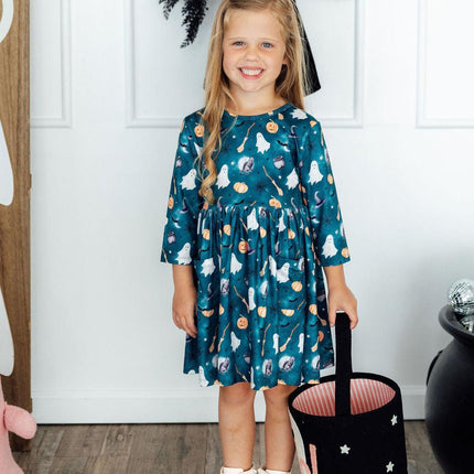 Happy Haunting 3/4 Sleeve Pocket Twirl Dress