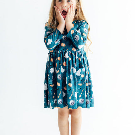 Happy Haunting 3/4 Sleeve Pocket Twirl Dress