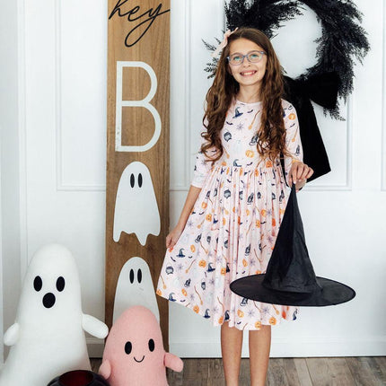 Hey Boo 3/4 Sleeve Pocket Twirl Dress