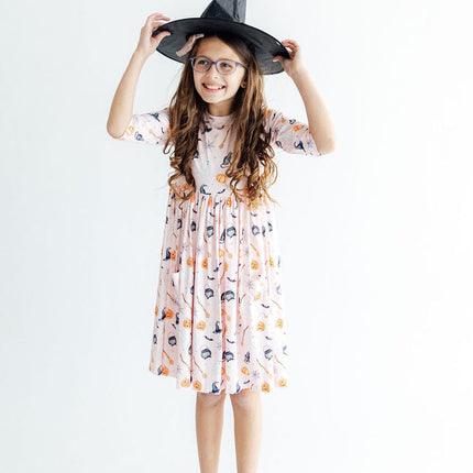 Hey Boo 3/4 Sleeve Pocket Twirl Dress