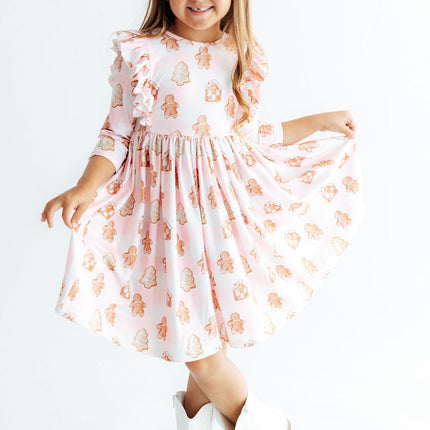 Christmas Traditions 3/4 Sleeve Ruffle Twirl Dress