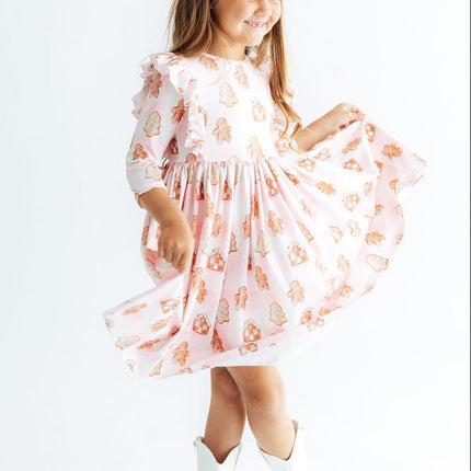 Christmas Traditions 3/4 Sleeve Ruffle Twirl Dress
