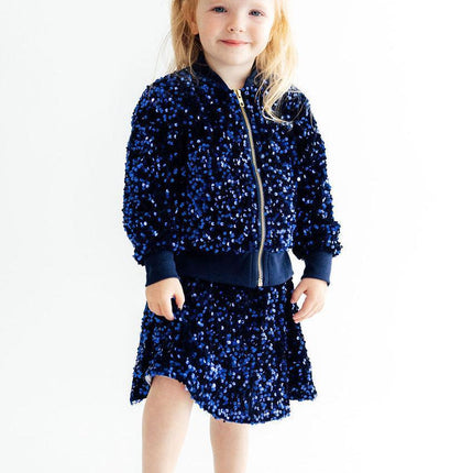 Navy Blue Velvet Sequin Twirl Skort