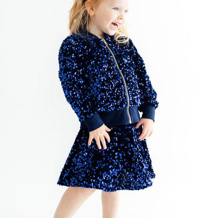 Navy Blue Velvet Sequin Twirl Skort
