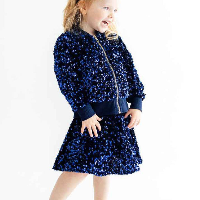 Navy Blue Velvet Sequin Twirl Skort