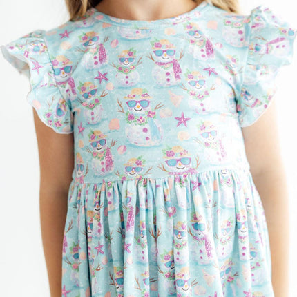 Frosty in Paradise Flutter Sleeve Twirl Dress