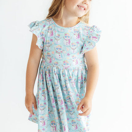 Frosty in Paradise Flutter Sleeve Twirl Dress
