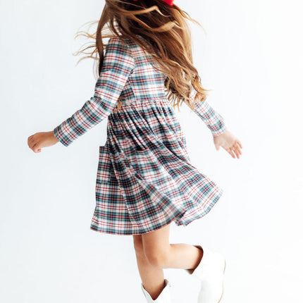 Christmas Plaid L/S Pocket Twirl Dress