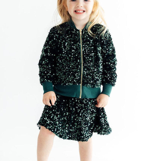 Hunter Green Velvet Sequin Twirl Skort