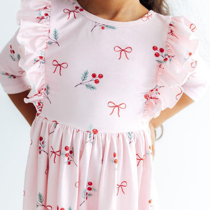 Winter Berries 3/4 Sleeve Ruffle Twirl Dress