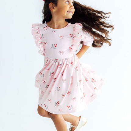 Winter Berries 3/4 Sleeve Ruffle Twirl Dress