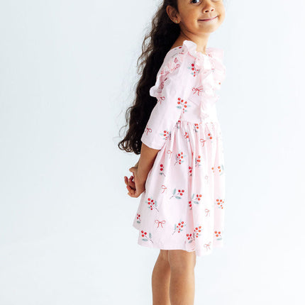 Winter Berries 3/4 Sleeve Ruffle Twirl Dress